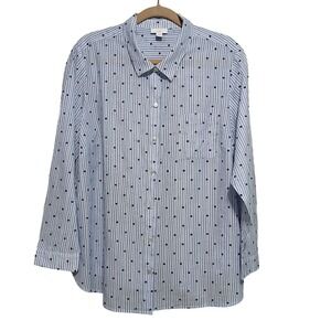 J Jill Striped Embroidered Button Down Shirt Womens XL Blue‎ White Black